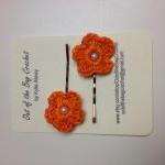 Crochet Flower Bobby Pin Set, Orange