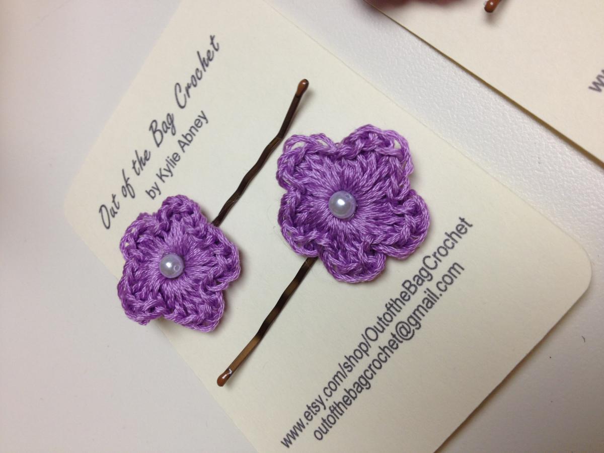 Six Coordinating Crochet Flower Bobby Pins